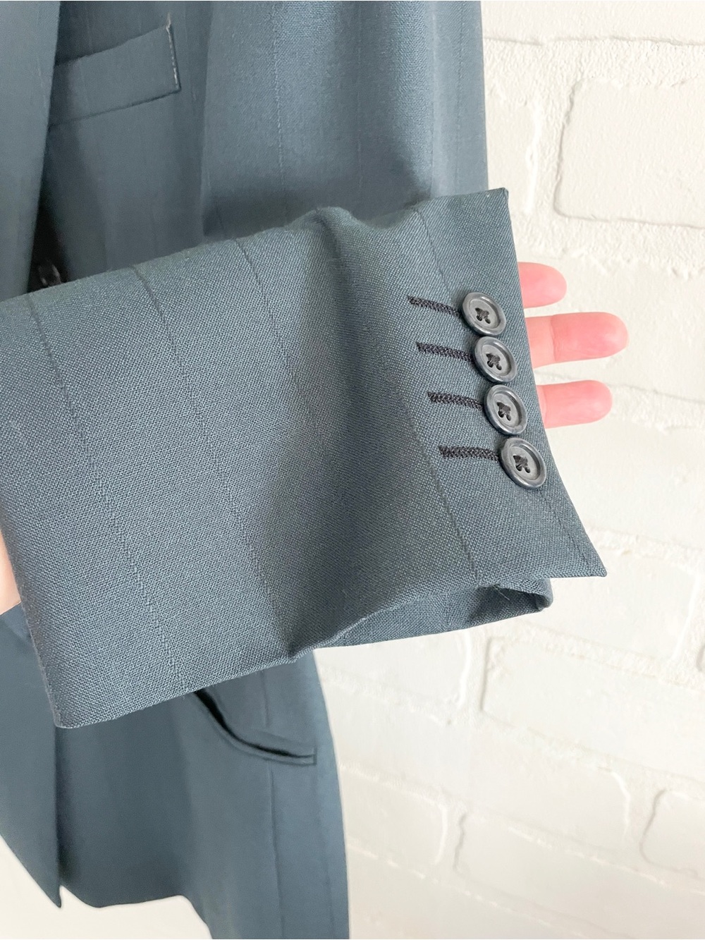 Vintage Power Blazer Virgin Wool Striped Oversized Teal A. Gold & Sons Sz 52L - Picture 7 of 16